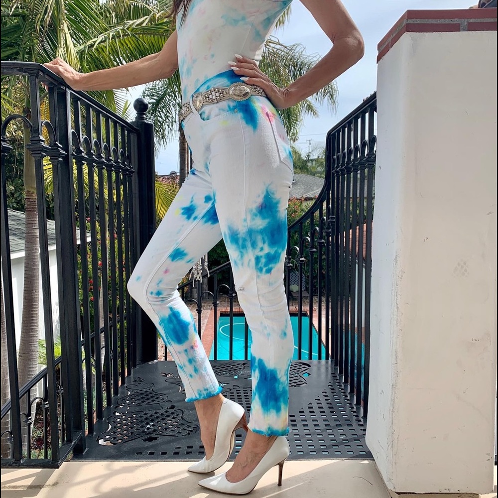 Tie dye skinny jeans white denim S -26
